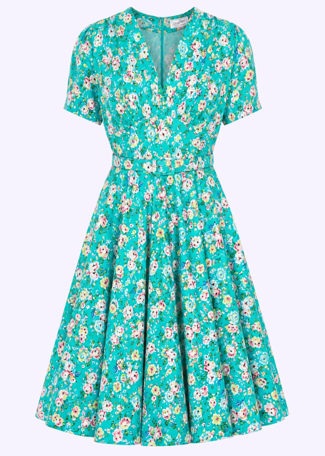 Marilyn swingkjole med korte ærmer - green roses