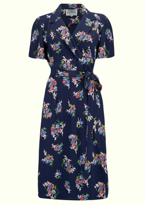 Slåom kjole i vintage stil - navy floral dancer print