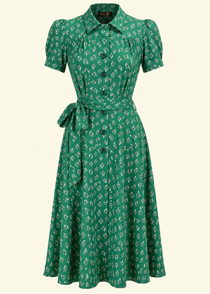 Skjortekjole i 1940'er stil - grøn Diamond Deco