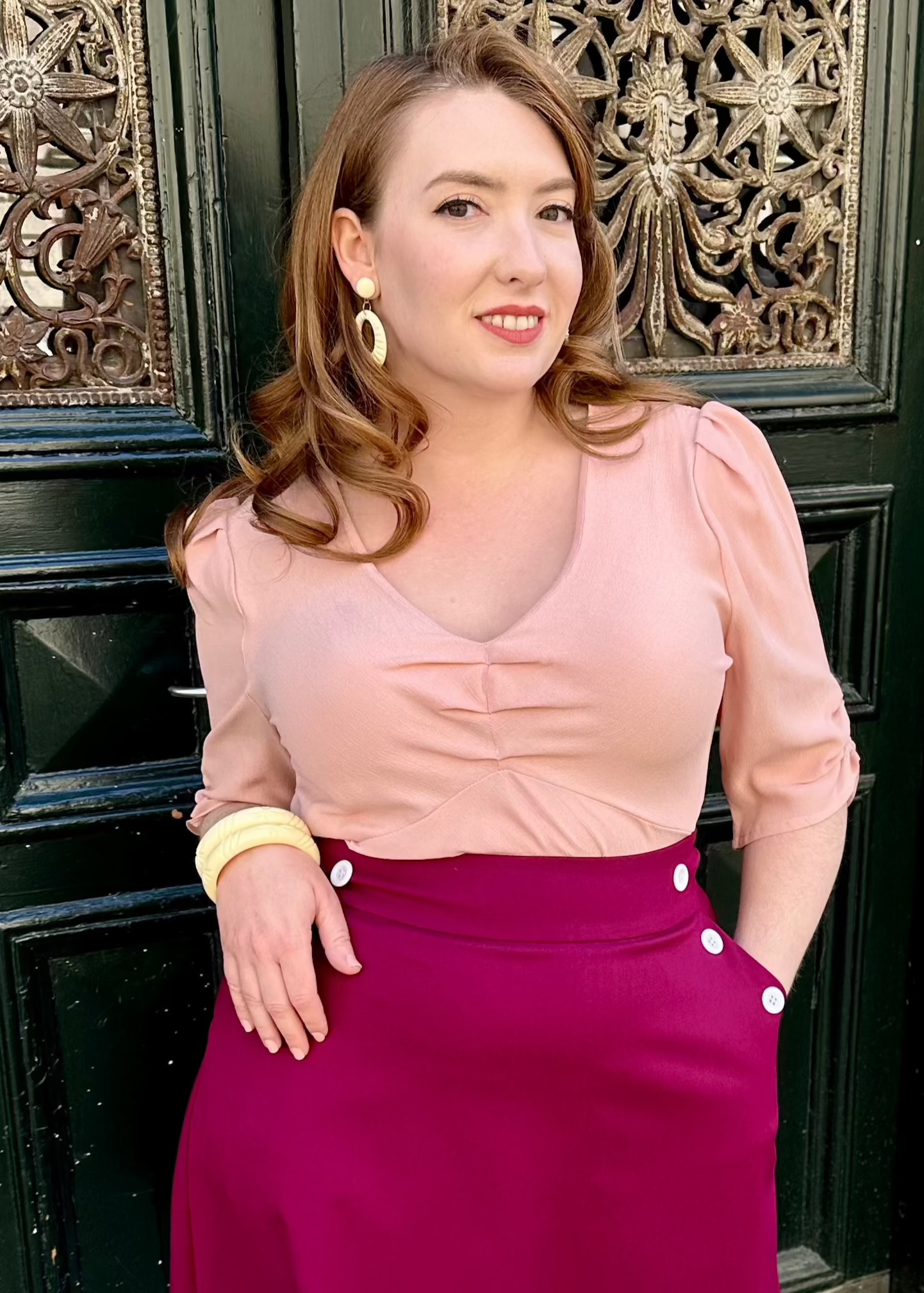 A-line nederdel med knapper i magenta aline nederdel Daisy Dapper 