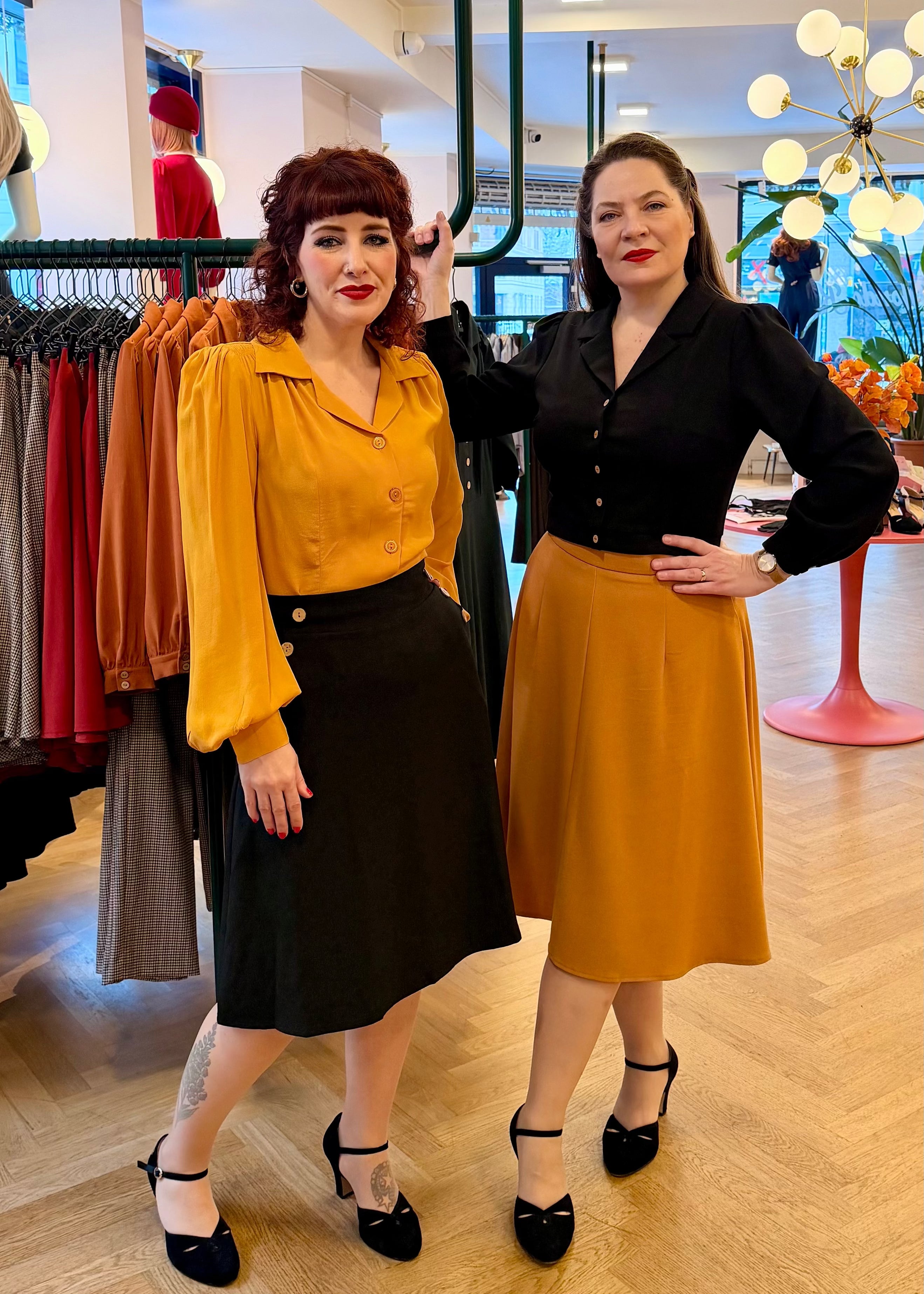 A-line nederdel med knapper - sort linen aline nederdel Daisy Dapper 