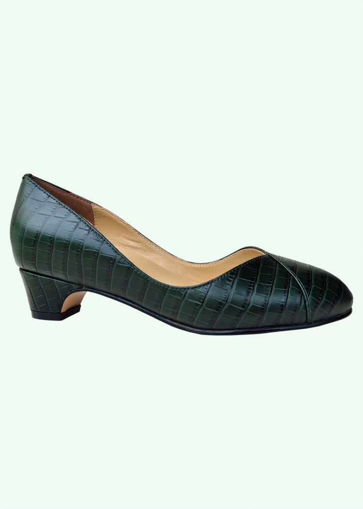 Agatha pump i jægergrøn "croc"-mønstret læder sko Charlie Stone 