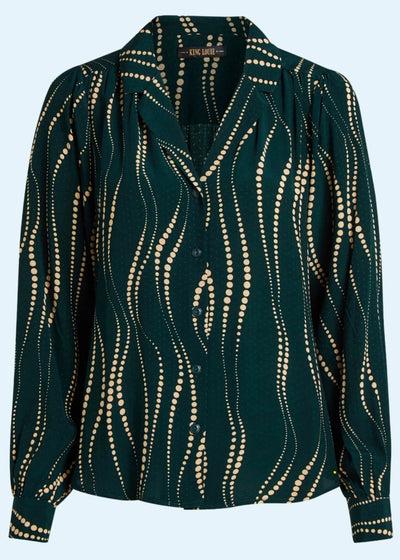 Bella skjorte i mørkegrøn med prikket bølgemønster top King Louie 