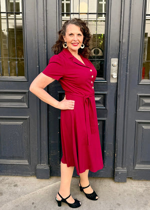 Betty kortærmet skjortekjole - berry linen skjortekjole Daisy Dapper 