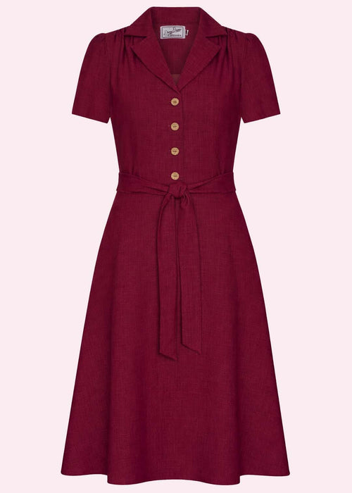 Betty kortærmet skjortekjole - berry linen