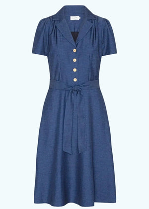 Betty kortærmet skjortekjole - blå denimlook skjortekjole Daisy Dapper 
