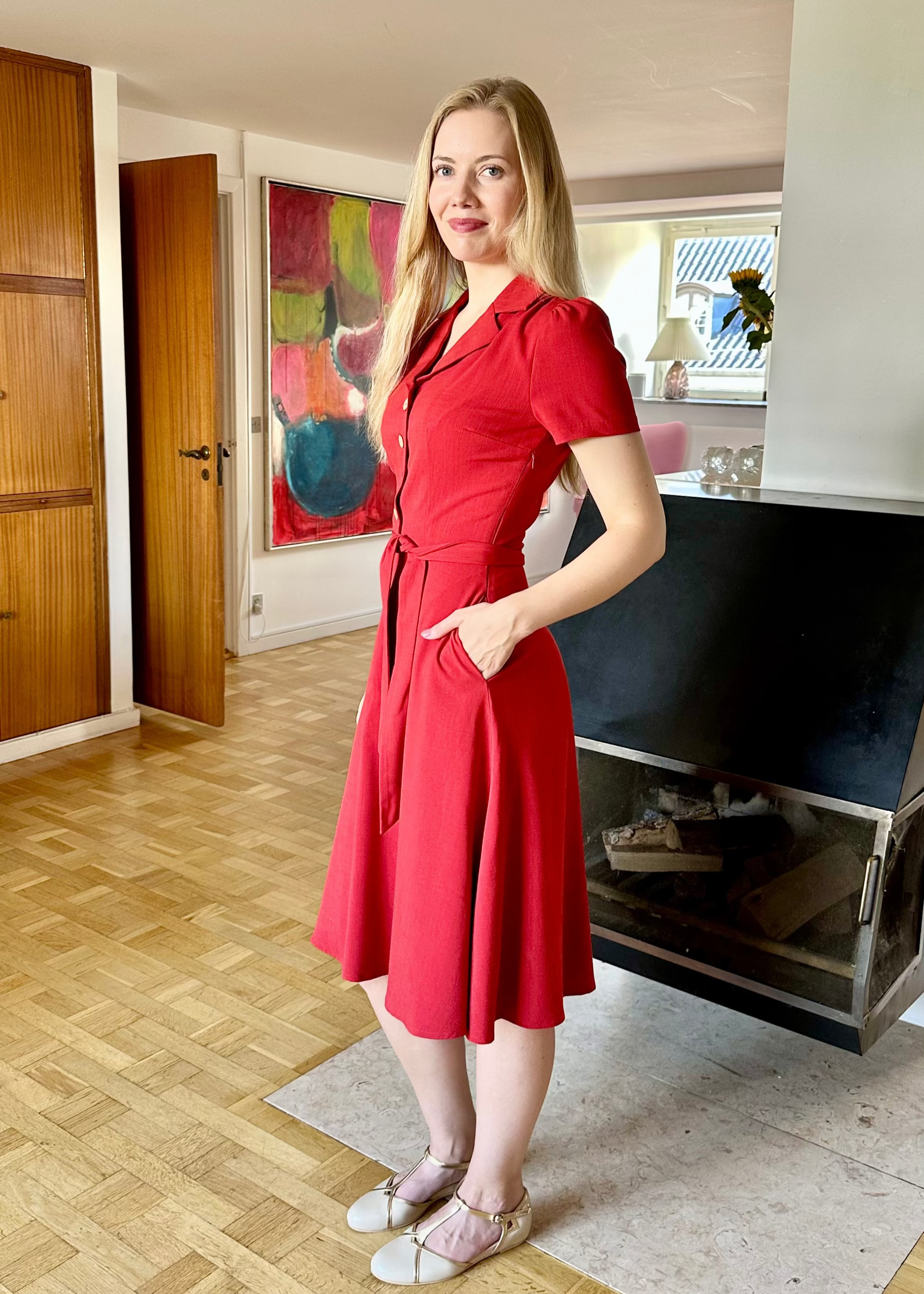 Betty kortærmet skjortekjole i brændt orange Kjoler Daisy Dapper 