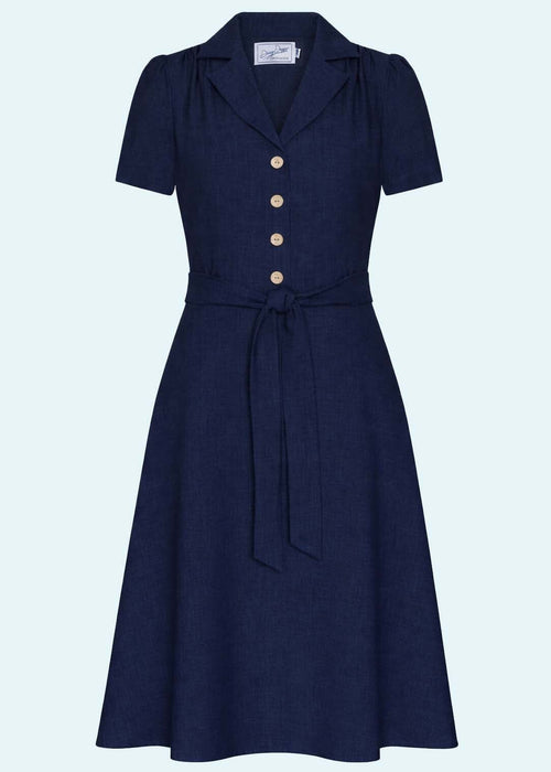 Betty kortærmet skjortekjole - navy linen