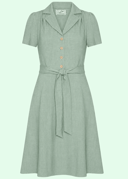 Betty kortærmet skjortekjole - salvie grøn linen look