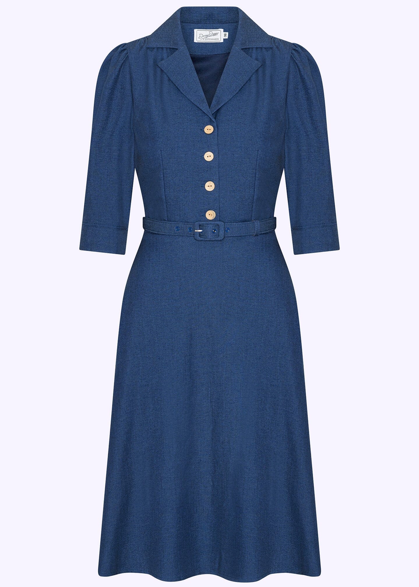 Betty skjortekjole med 3/4 ærmer i blå denim-look skjortekjole Daisy Dapper 