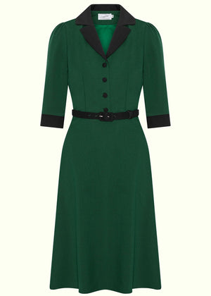 Betty skjortekjole med 3/4 ærmer i mørkegrøn og sort skjortekjole Daisy Dapper 