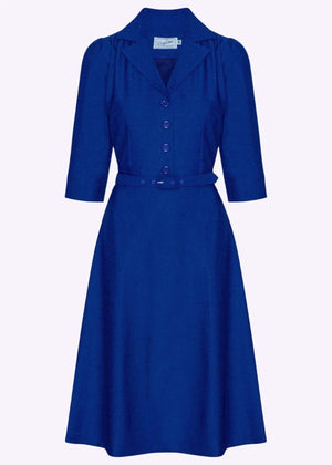 Betty skjortekjole med 3/4 ærmer - kongeblå skjortekjole Daisy Dapper 