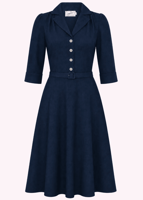 Betty skjortekjole med 3/4 ærmer - navy blå linen look