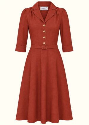 Betty skjortekjole med 3/4 ærmer - rust linen look skjortekjole Daisy Dapper 