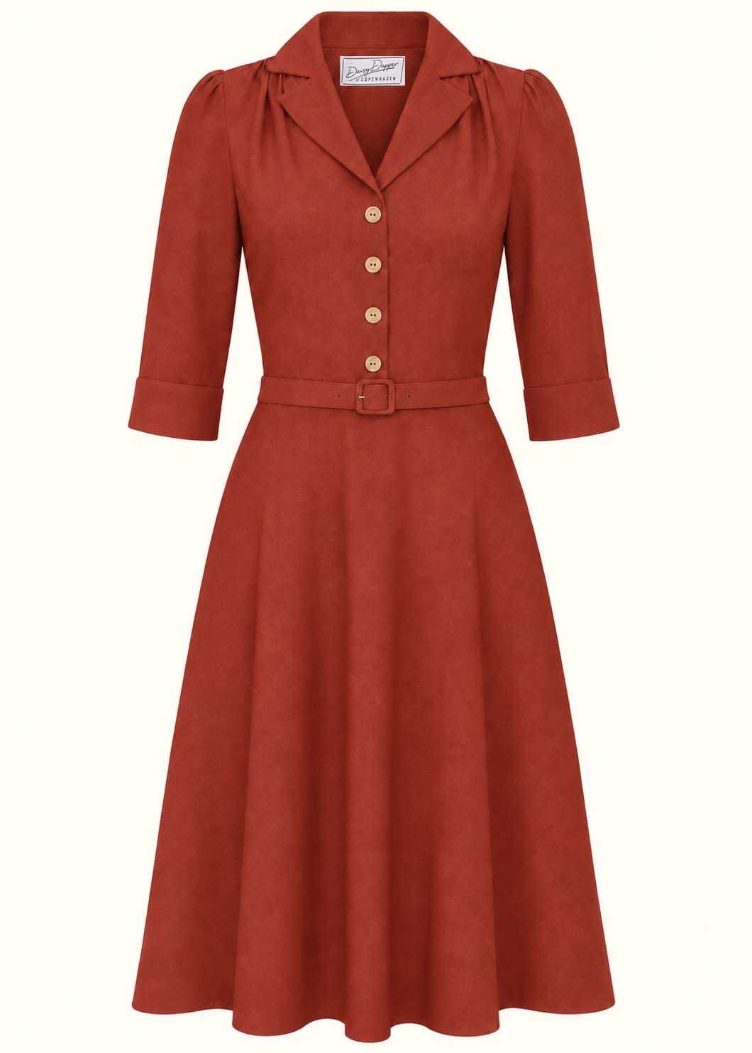 Betty skjortekjole med 3/4 ærmer - rust linen look skjortekjole Daisy Dapper 