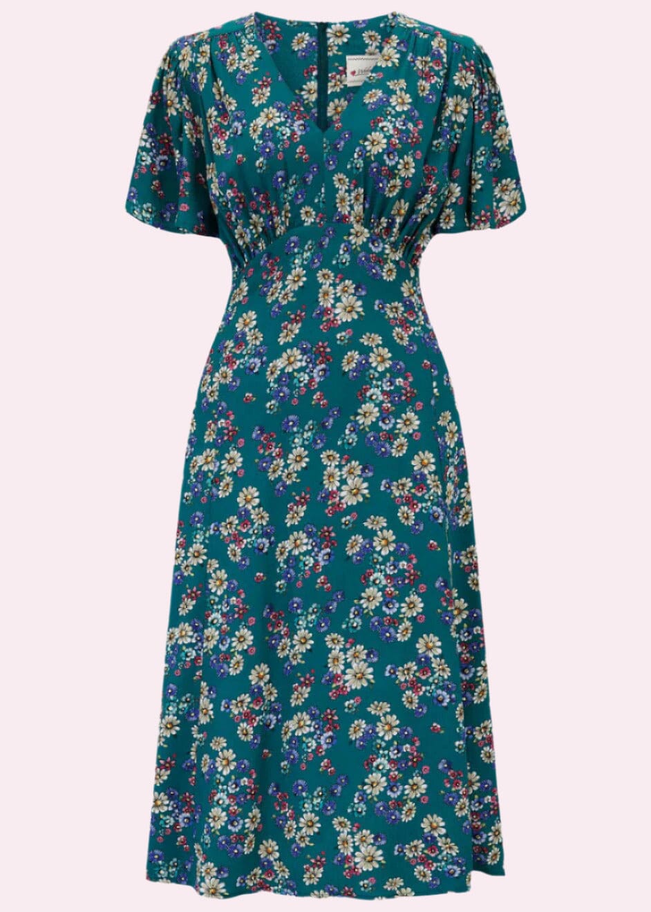 Betty Tea dress, A-line kjole i petroleum med marguerit print Kjoler Weekend Doll 