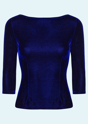 Boatneck vendbar top i blå velour jersey top Daisy Dapper 