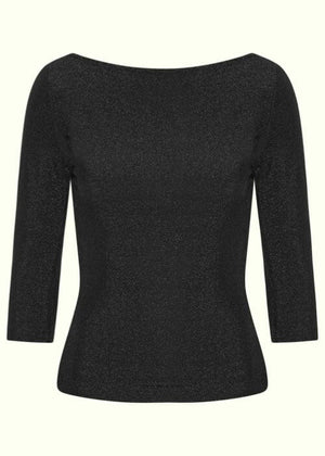 Boatneck vendbar top i sort med glimmer bluse Daisy Dapper 