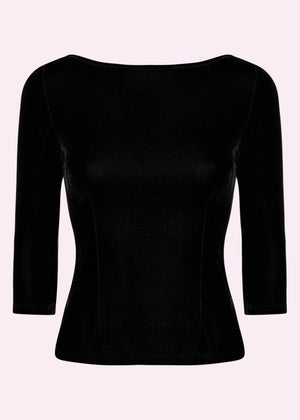 Boatneck vendbar top i sort velour jersey top Daisy Dapper 