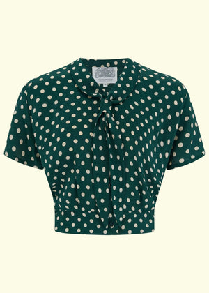 Bonnie kortærmet skjorte - grøn med prikker kortærmet skjorte Seamstress Of Bloomsbury 
