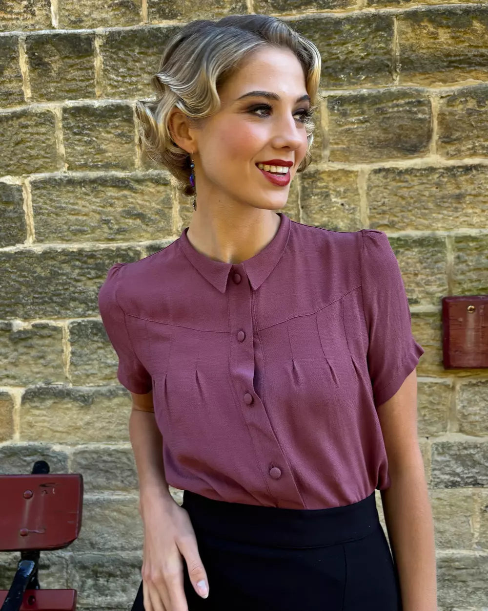 Bonnie skjorte i i lyng lilla kortærmet skjorte House of Foxy 
