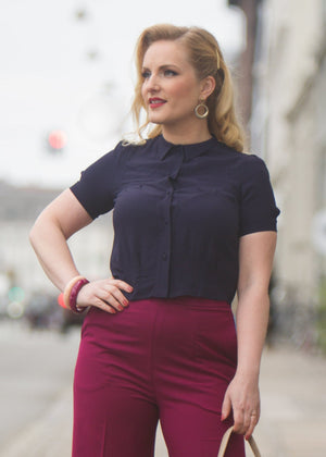 Bonnie skjorte i navy kortærmet skjorte House of Foxy 