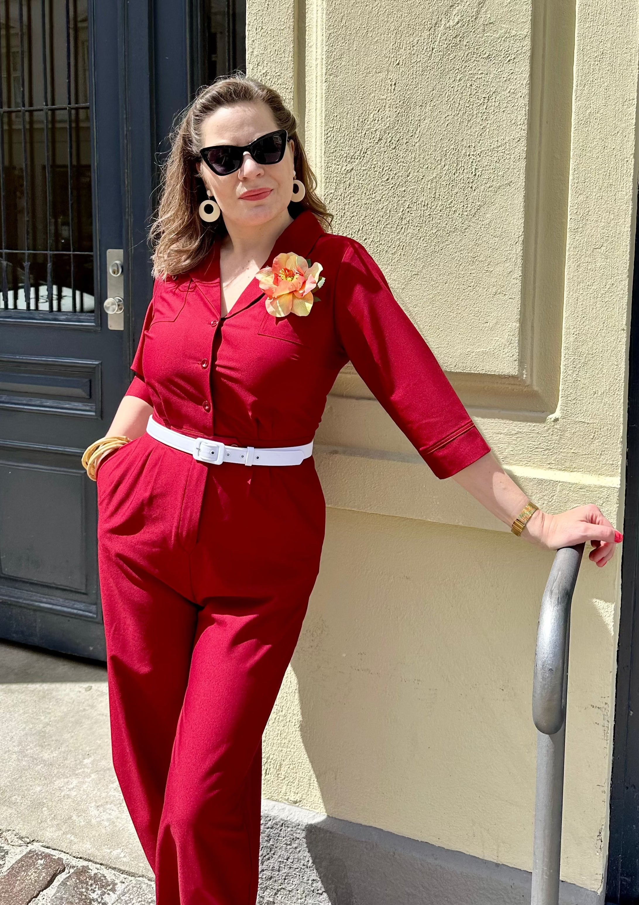 Buksedragt med 3/4 lange ærmer i bordeaux toej Daisy Dapper 