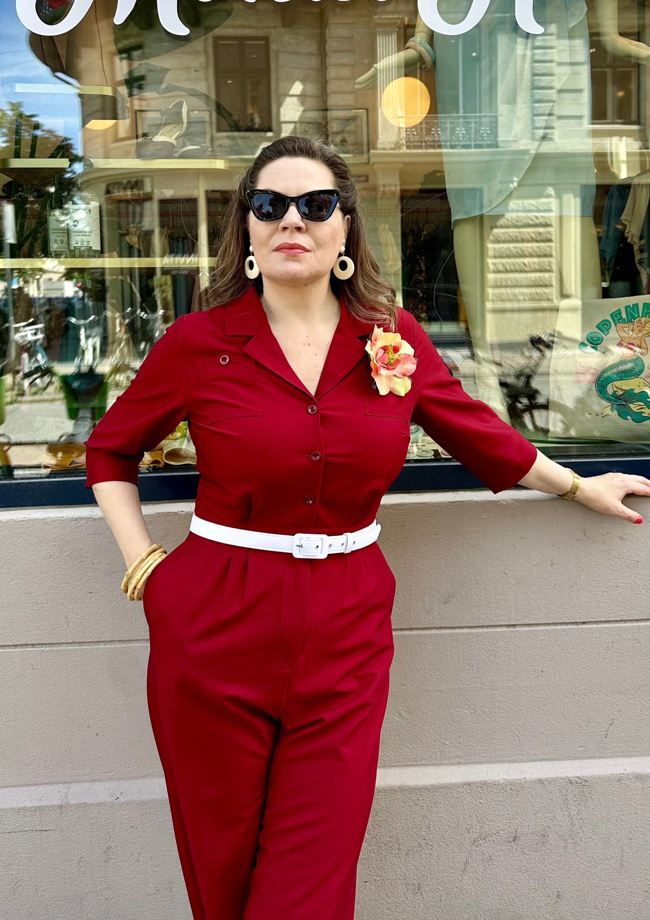 Buksedragt med 3/4 lange ærmer i bordeaux toej Daisy Dapper 