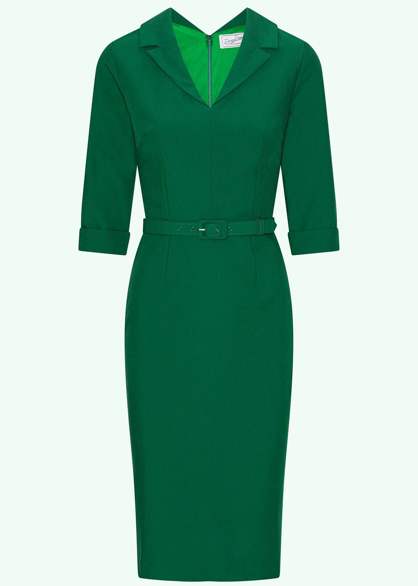 Chloe pencilkjole med reverskrave i grøn pencil kjole Daisy Dapper 