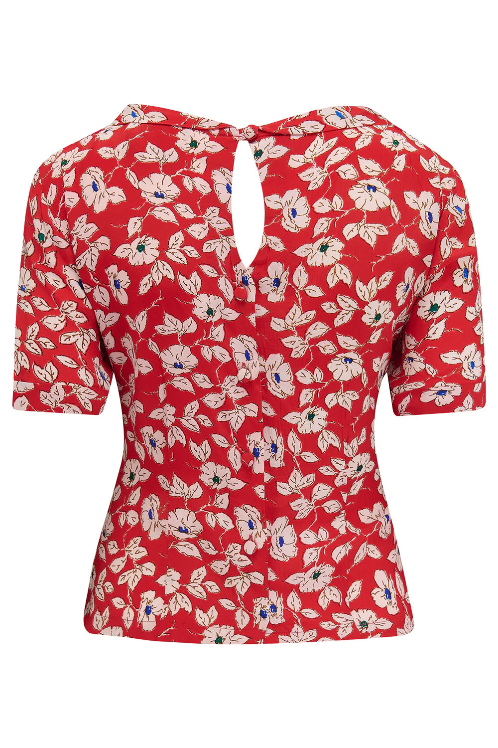 Cindy skjorte med korte ærmer i rød med blomster kortærmet skjorte Seamstress Of Bloomsbury 