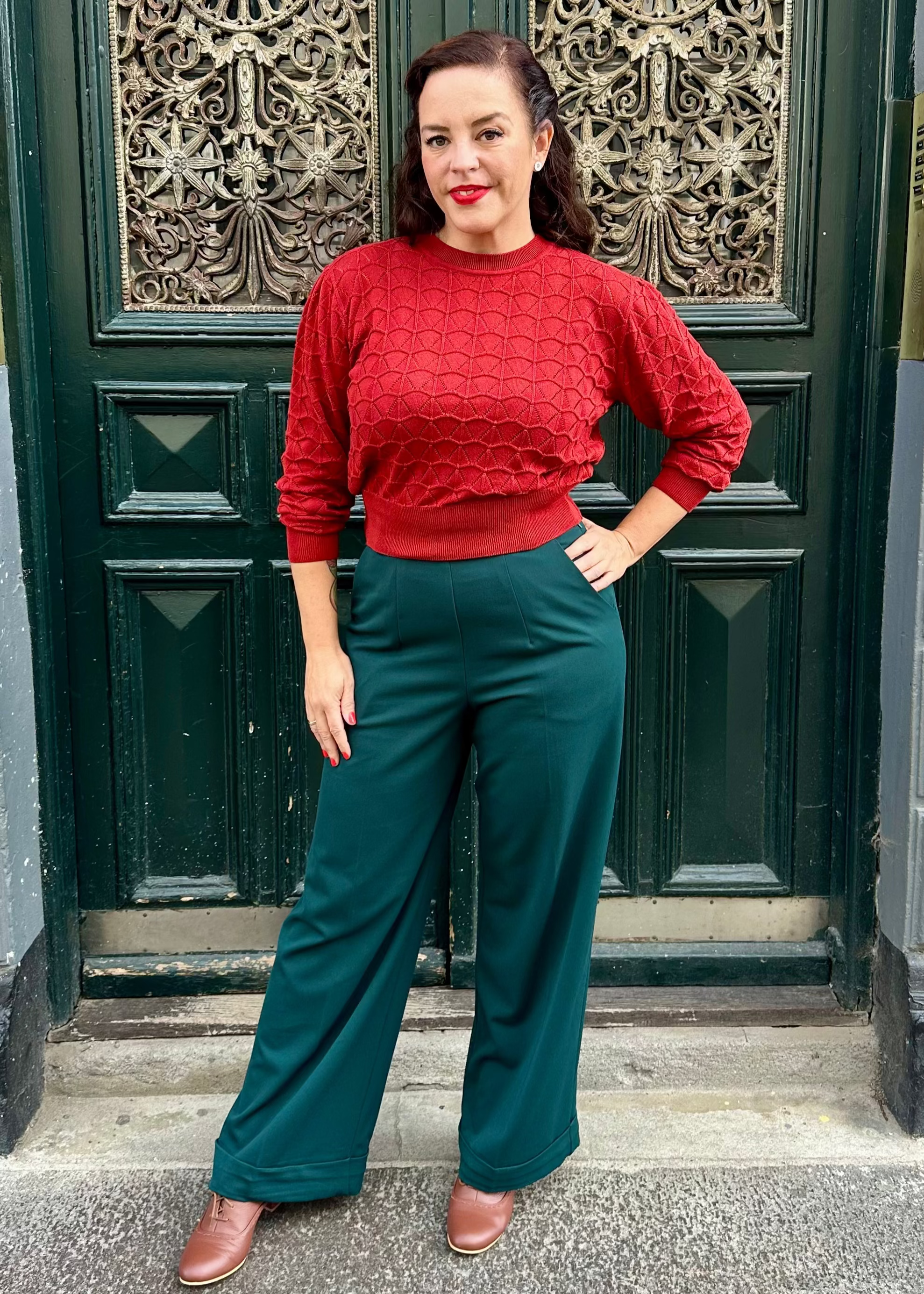 Clara Top, Rust Pointelle cardigan Palava 