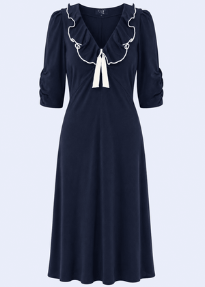 Cora bias-cut 1930'er kjole - navy blå aline kjole House of Foxy 
