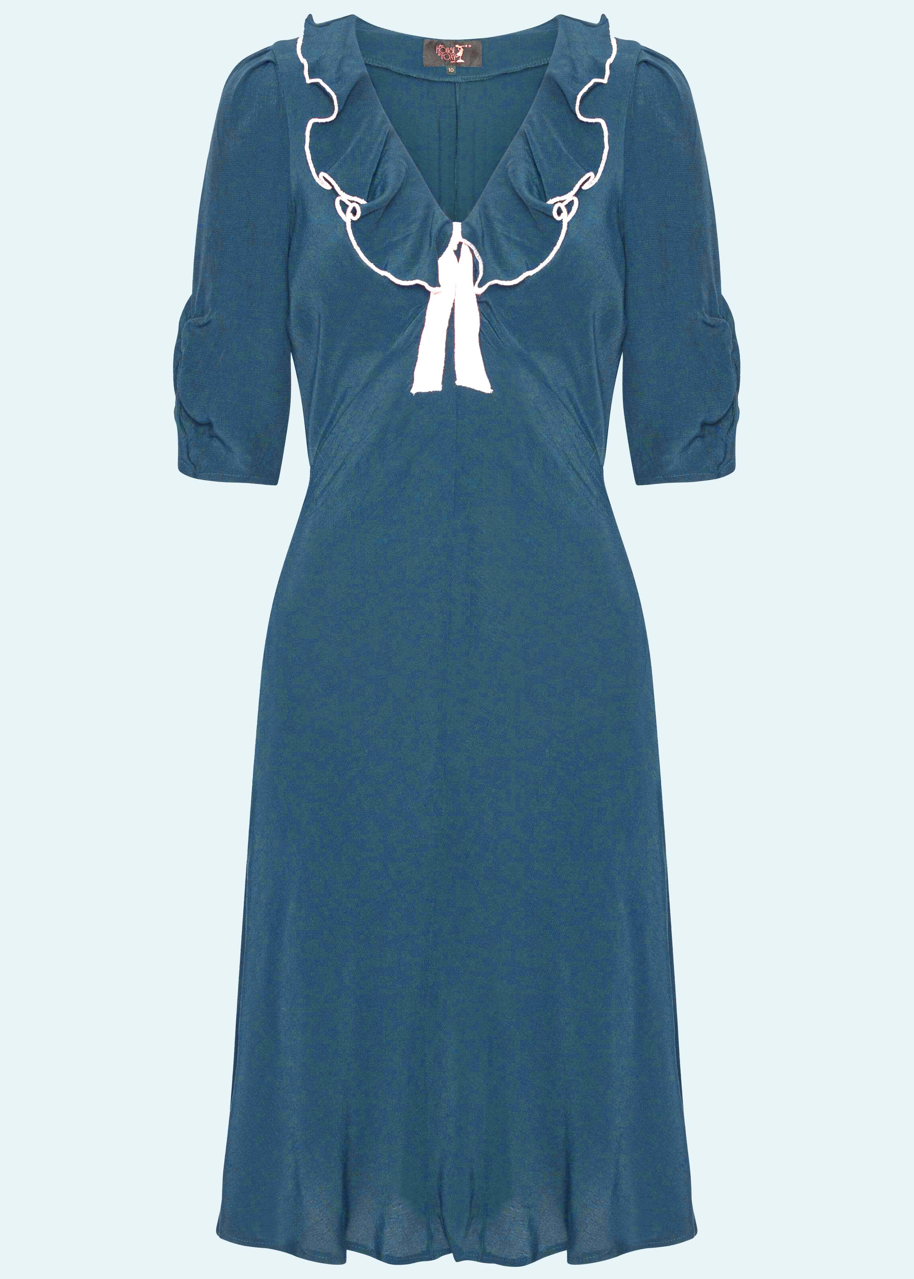 Cora bias-cut kjole i Teal blå aline kjole House of Foxy 