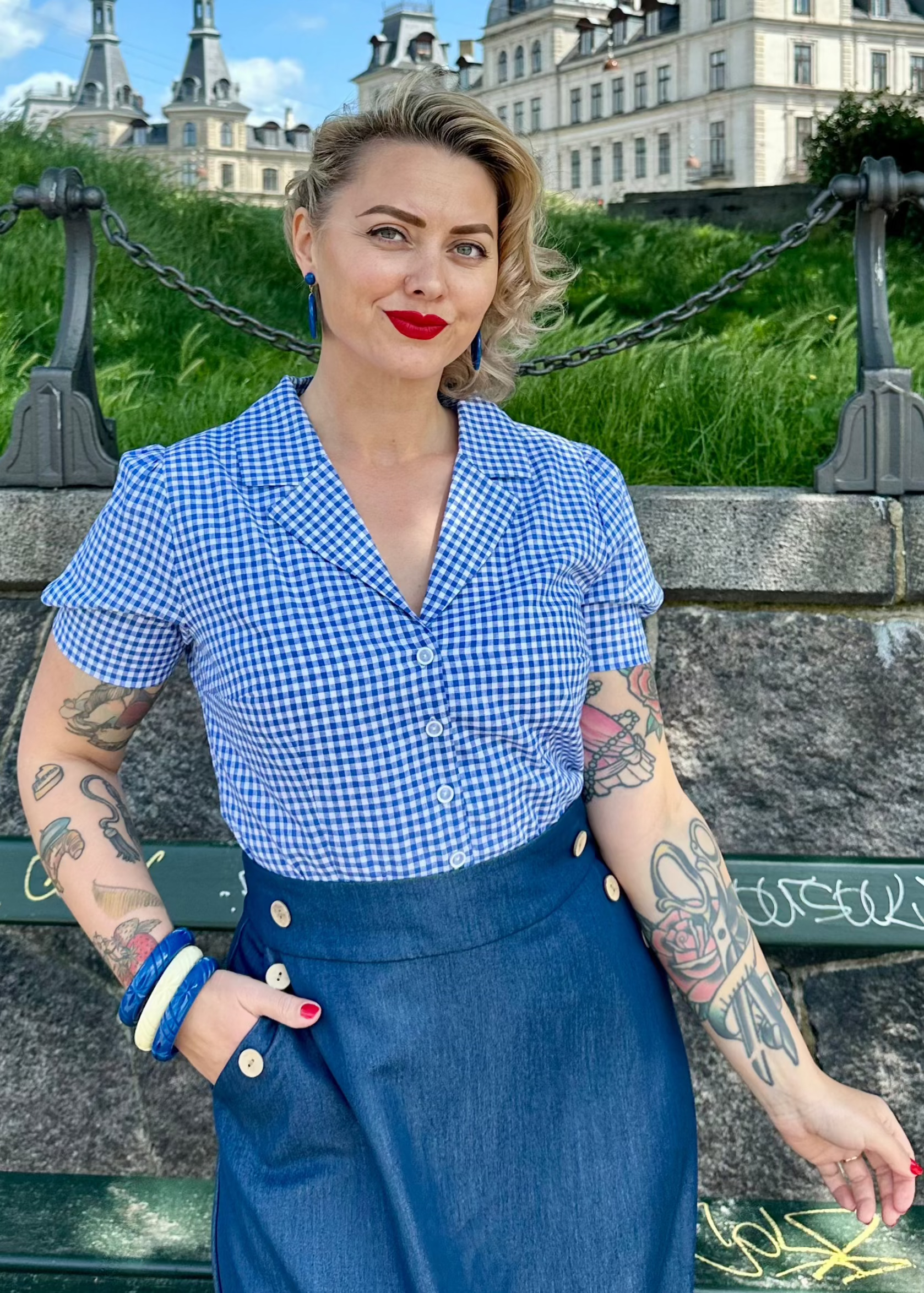 Daisy kortærmet skjorte i blå og hvid gingham kortærmet skjorte Daisy Dapper 