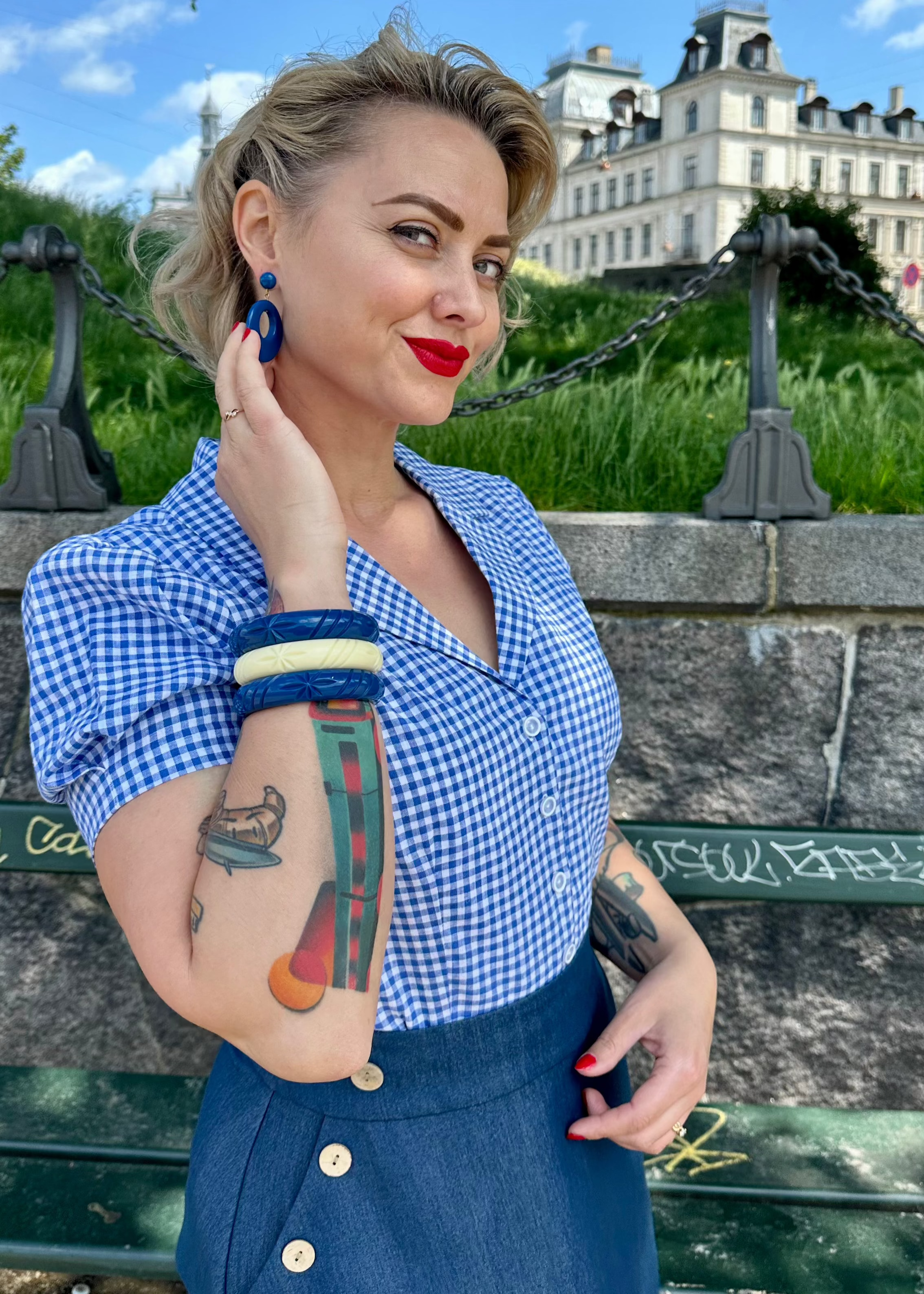 Daisy kortærmet skjorte i blå og hvid gingham kortærmet skjorte Daisy Dapper 