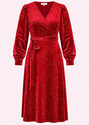 Dalida slåom kjole med lange ærmer i velour - rød med glitter slåom kjole Very Cherry 