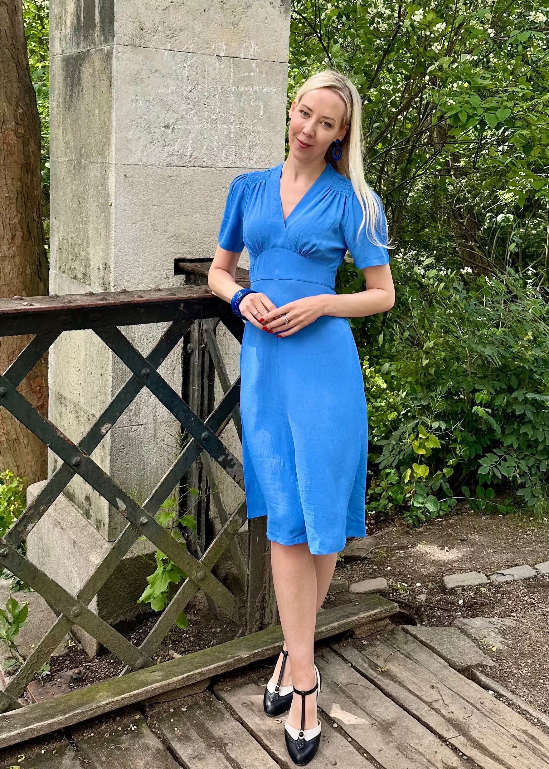 Dolores A-line kjole i Palaca Blue aline kjole Seamstress Of Bloomsbury 