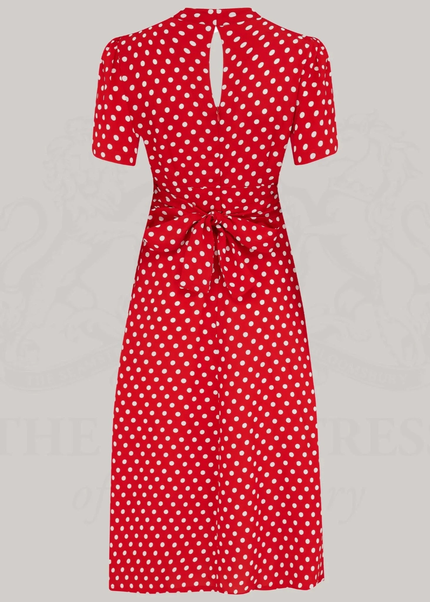 Dolores A-line kjole i rød med prikker aline kjole Seamstress Of Bloomsbury 