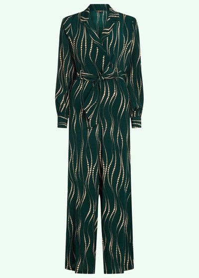 Doris twirl langærmet buksedragt i mørkegrøn med prikker buksedragt King Louie 