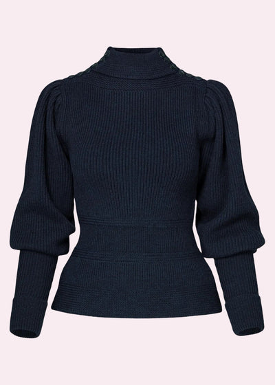 Edwardian Cycling Sweater i navy merinould bluse Emmy Design 