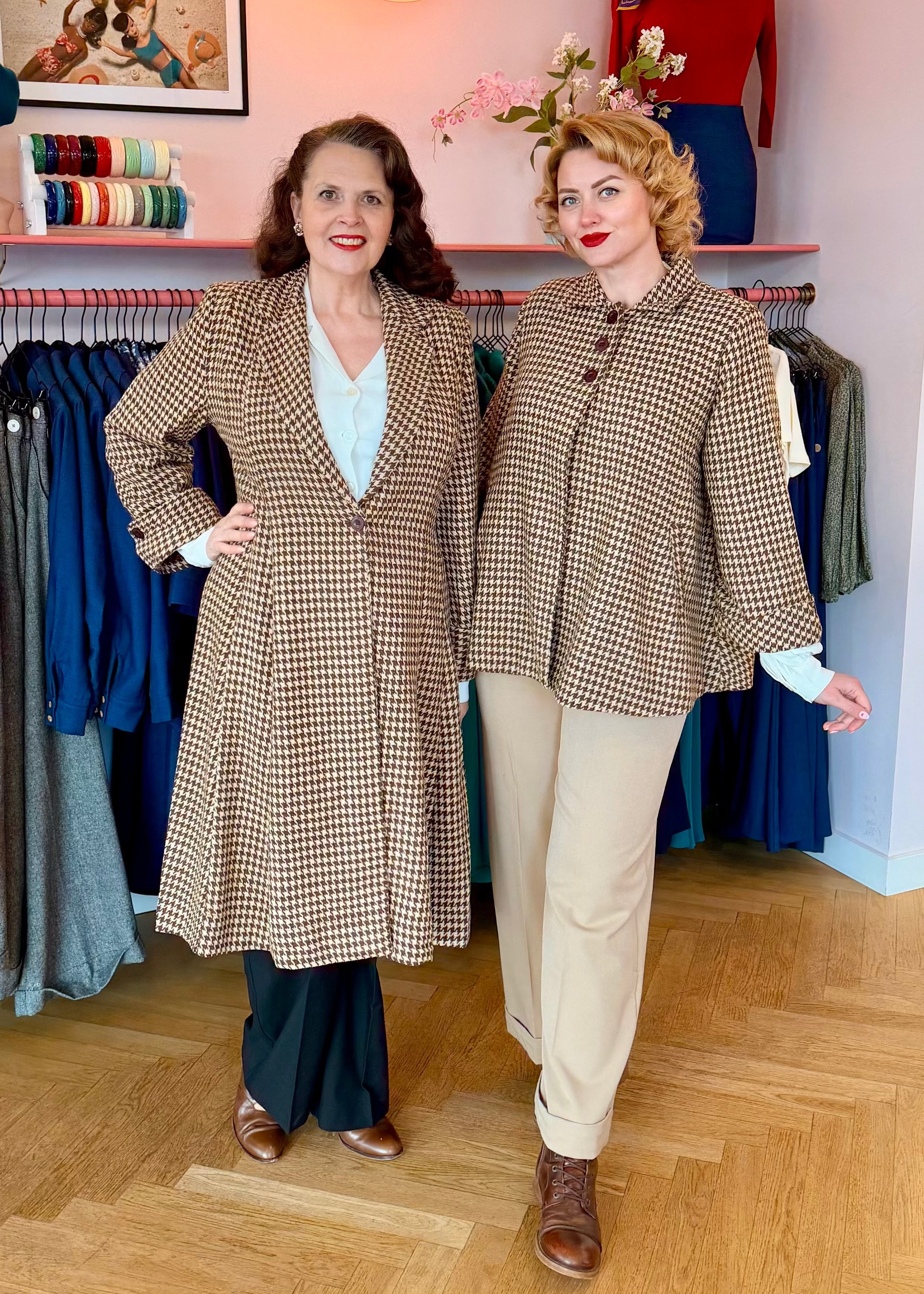 Elisabeth 1940er frakke - brun pepitetern frakke Seamstress Of Bloomsbury 