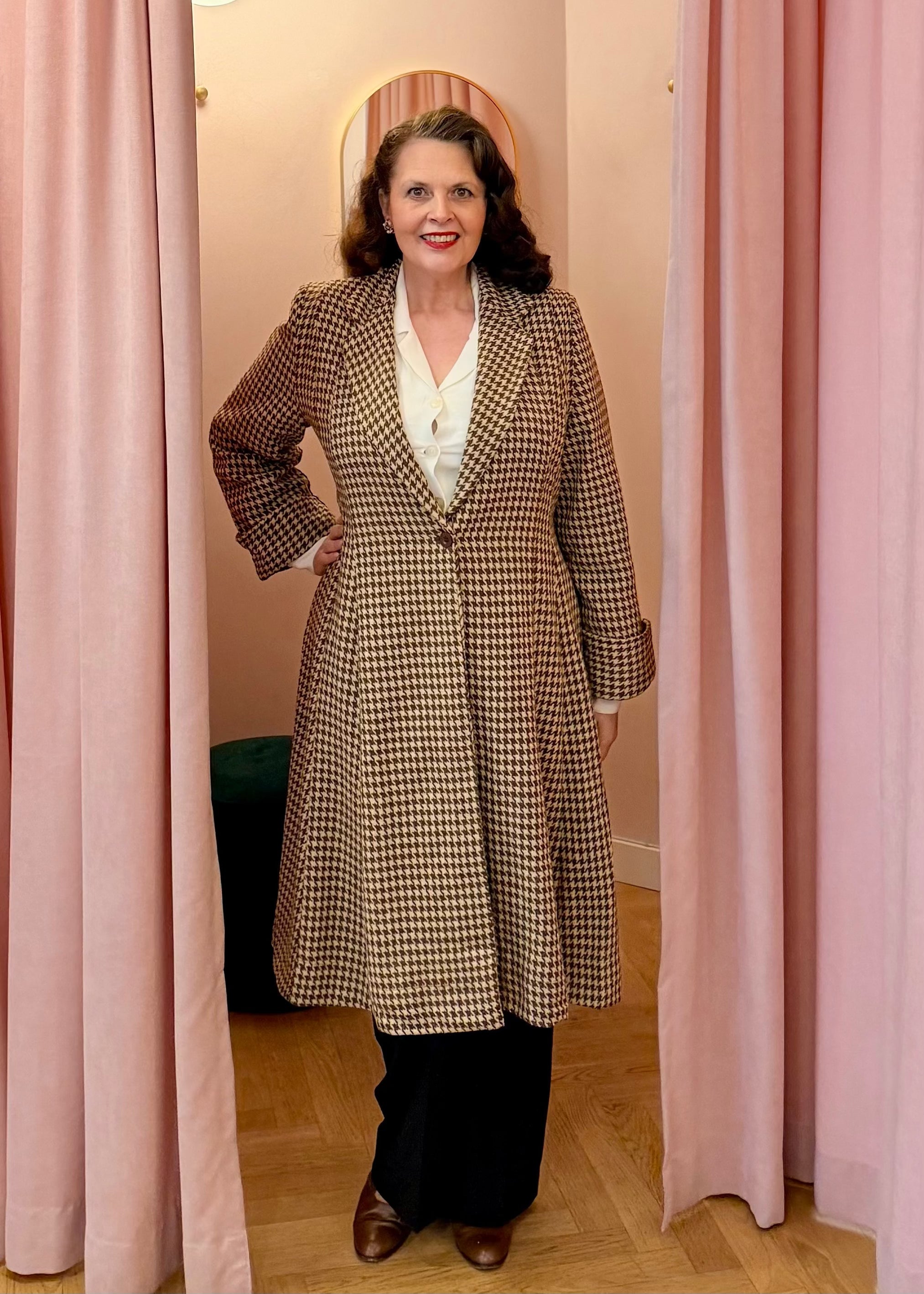 Elisabeth 1940er frakke - brun pepitetern frakke Seamstress Of Bloomsbury 