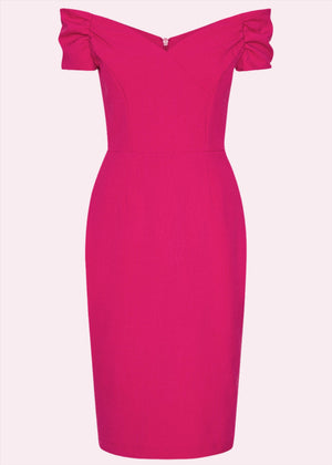 Fatale pencilkjole med off-shoulder i hot pink pencil kjole Pretty Dress Company 