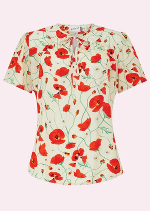 Ginger Top - ivory poppy kortærmet skjorte Weekend Doll 