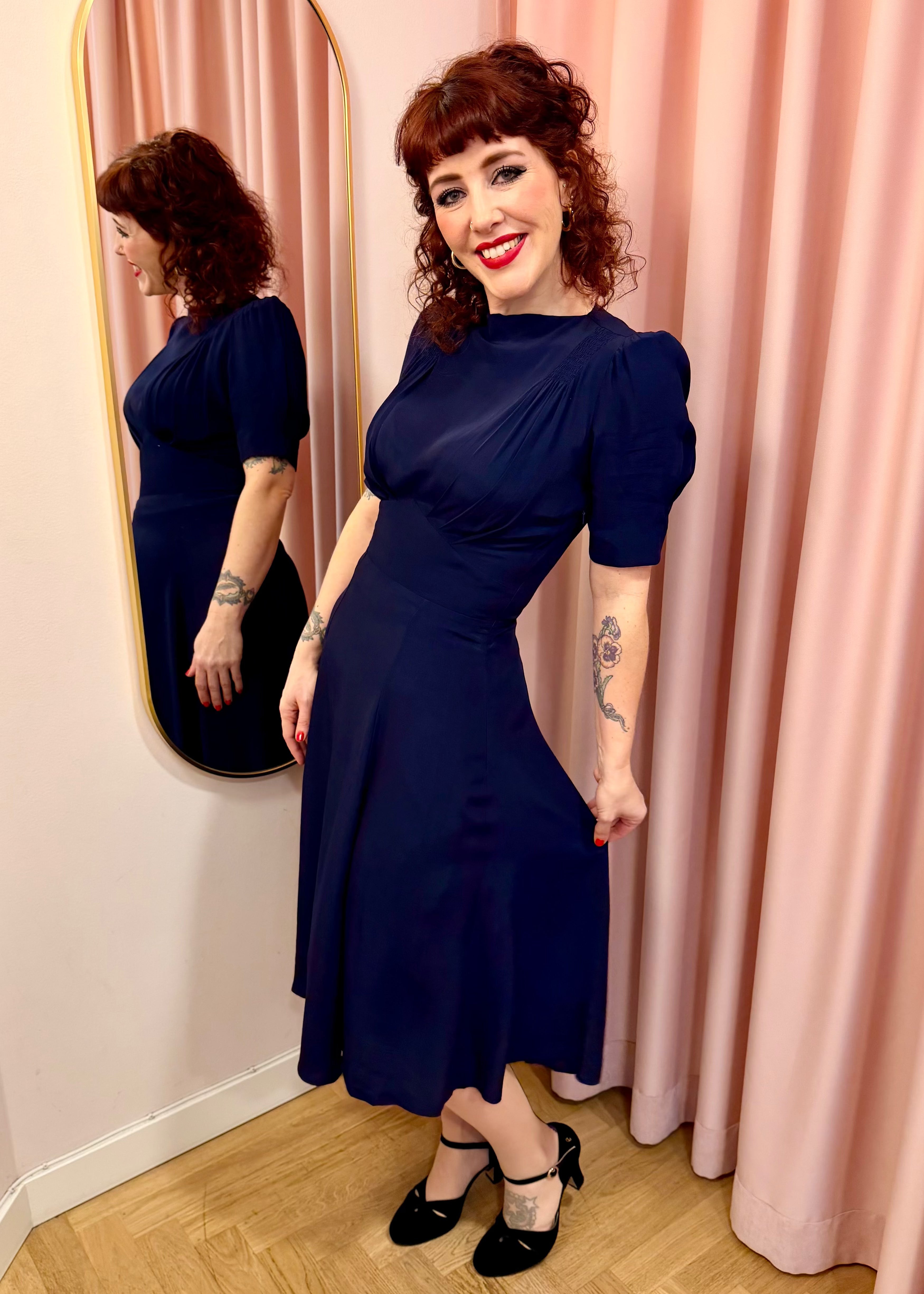 'Girl Friday' 1940'er stils kjole - navy blå aline kjole House of Foxy 