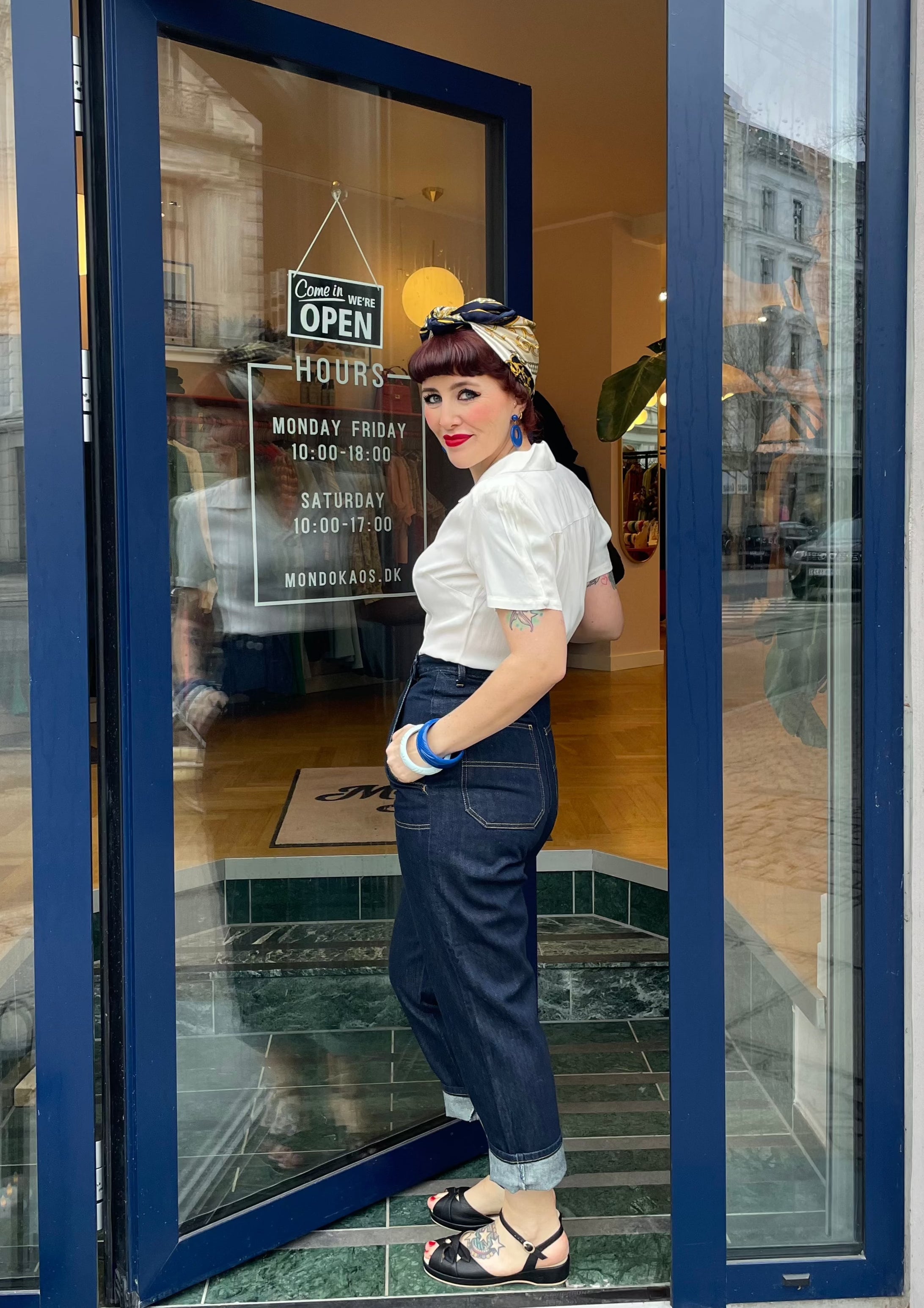 Grace kortærmet skjorte i creme Seamstress Of Bloomsbury 