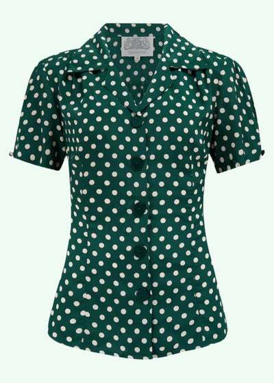 Grace kortærmet skjorte i grøn med prikker Seamstress Of Bloomsbury 