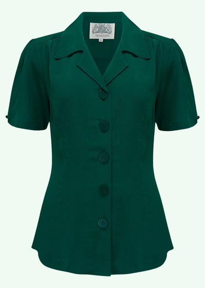 Grace kortærmet skjorte i mørkegrøn tøj Seamstress Of Bloomsbury 
