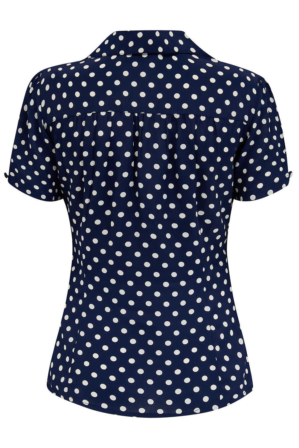 Grace kortærmet skjorte i navy med prikker kortærmet skjorte Seamstress Of Bloomsbury 