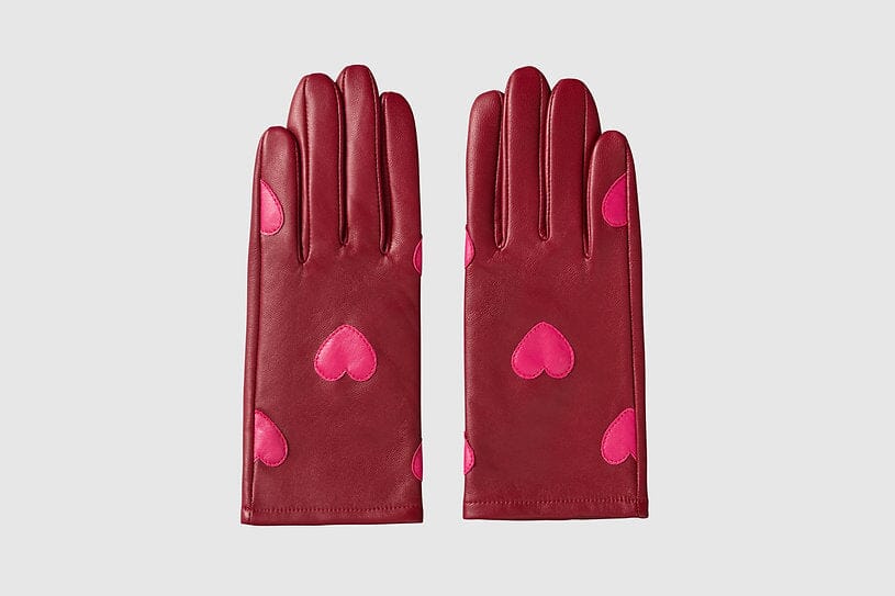 Handsker i rød læder med pink hjerter Accessories Mabel Sheppard 